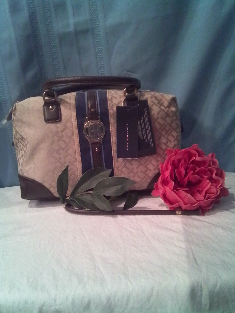 Tommy Hilfiger New Rare Canvas Bowler Satchel Handbag
